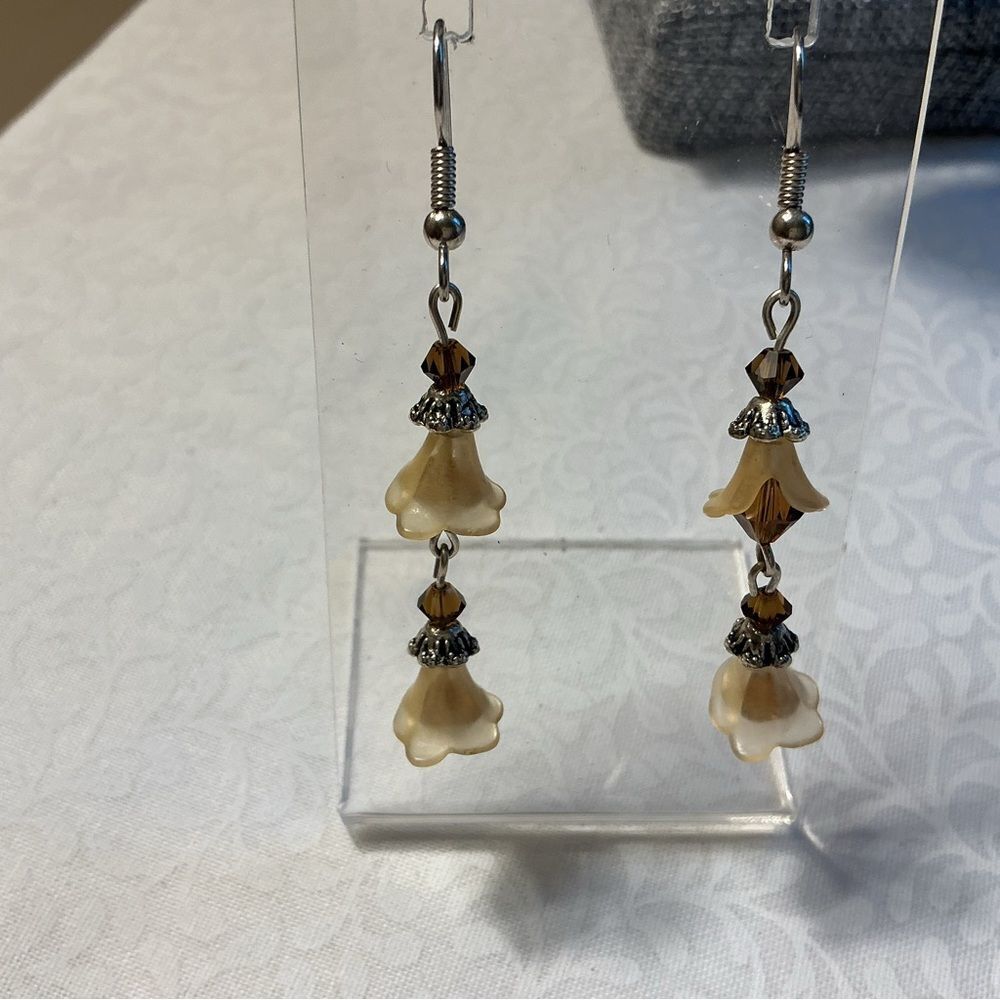 Elegant Brown and Cream Drop Earrings